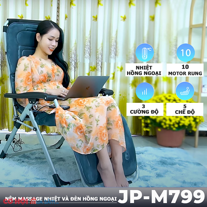 Nệm massage toàn thân OKACHI nhiệt và hồng ngoại JP-M799 (màu xám) - Ảnh 3