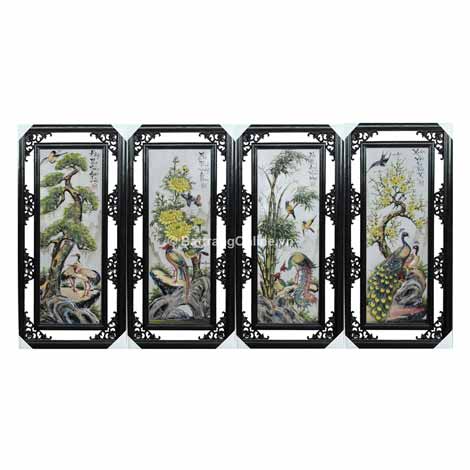 Tranh tứ quý Tùng - Cúc - Trúc - Mai đắp nổi men màu số 2