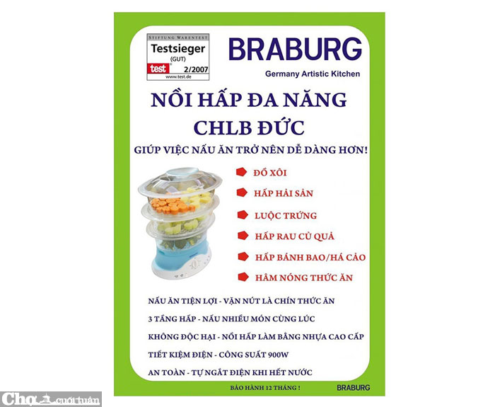 Nồi hấp điện 3 tầng Braburg B3F