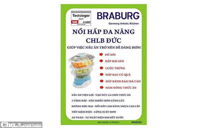 Nồi hấp điện 3 tầng Braburg B3F