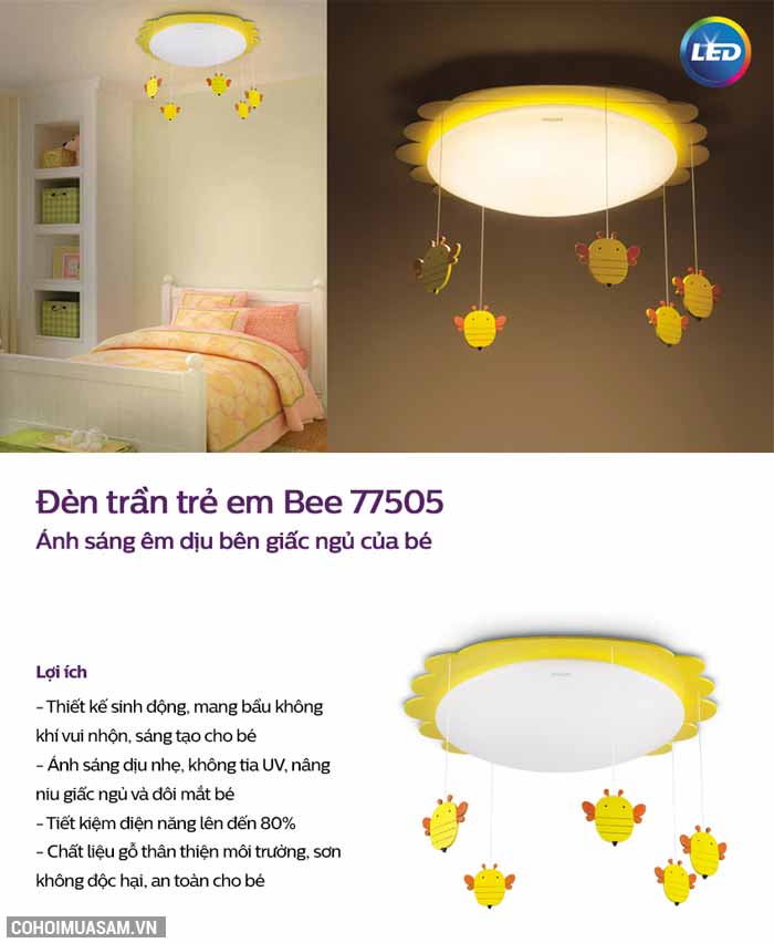 Đèn ốp trần phòng trẻ em Philips LED Bee 77505 22W - Ảnh 2