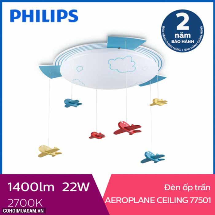 Đèn ốp trần phòng trẻ em Philips LED Aeroplane 77501 22W - Ảnh 1