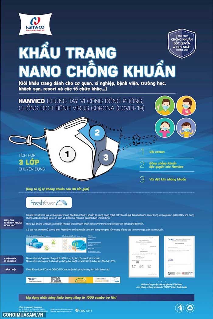 Khẩu trang kháng khuẩn NANO bạc HANVICO KIDS (bộ 2 chiếc) - Ảnh 2