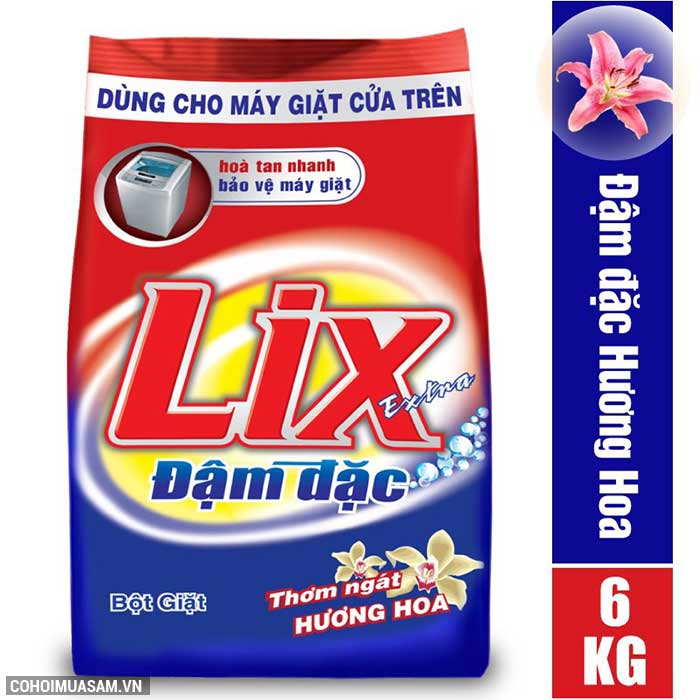 Bột giặt Lix Extra đậm đặc 6Kg dùng cho mát giặt cửa trên - Ảnh 1