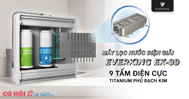 Máy lọc nước điện giải Everking EK-99 - 100% Hàn Quốc, 9 tấm điện cực titanium - Ảnh 4