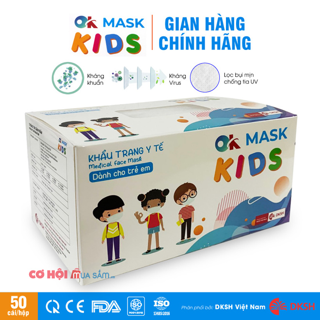 Khẩu trang y tế trẻ em 3 lớp OK MASK KIDS Nam Anh, hộp 50 cái - Ảnh 1