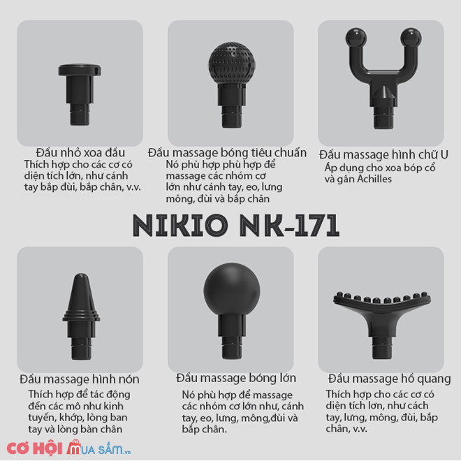 Máy massage cầm tay giãn cơ Nikio NK-171, 5 chế độ massage - Ảnh 3