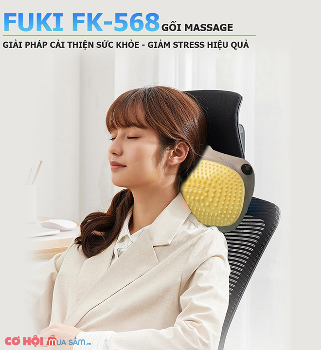 Gối massage chính hãng Shiatsu Fuki FK-568 hỗ trợ giảm đau vai cổ, lưng - Ảnh 1