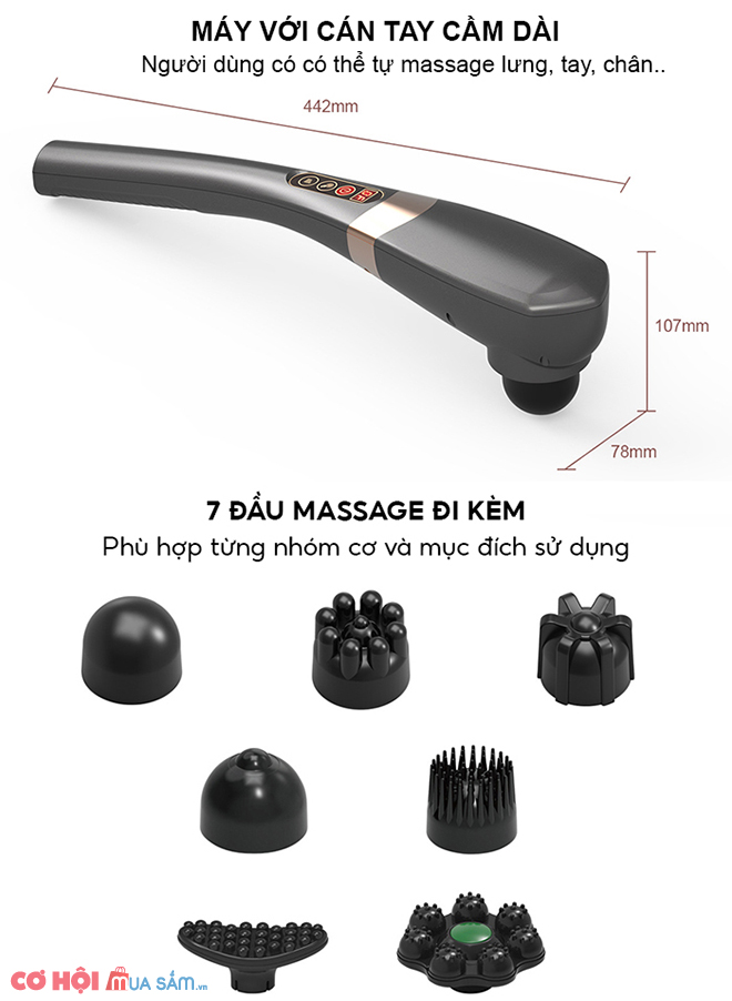 Máy massage cầm tay không dây sạc pin 7 đầu Nikio NK-177 - Dòng cao cấp - Ảnh 3