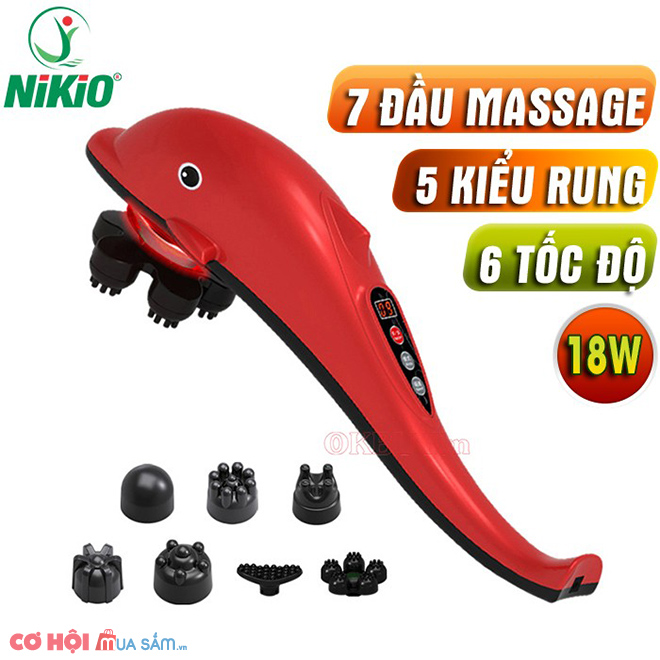 Máy massage cầm tay cá heo 7 đầu không dây dùng pin Nikio NK-178 - Ảnh 1