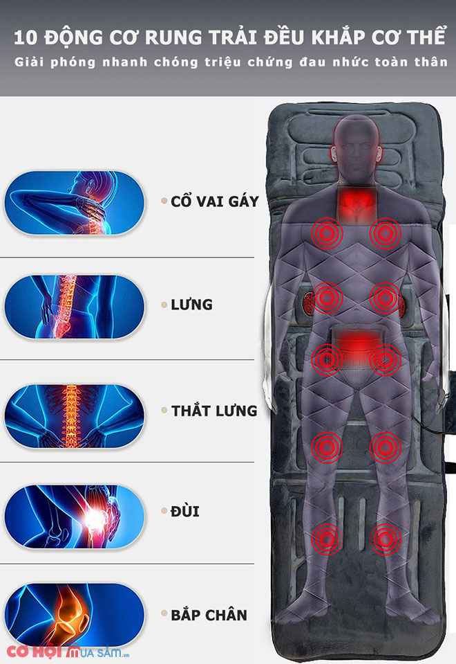 Nệm massage toàn thân OKACHI nhiệt và hồng ngoại JP-M799 (màu xám) - Ảnh 5