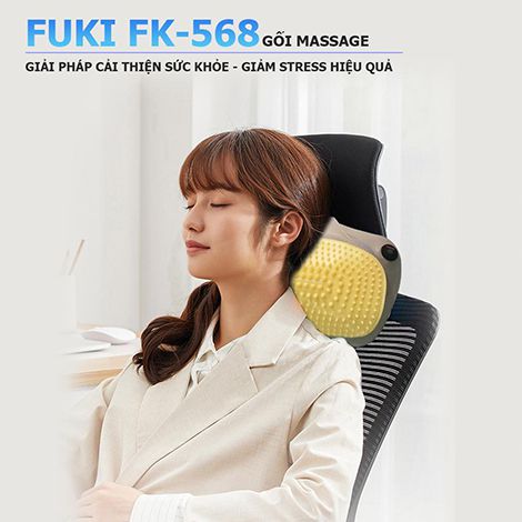 Gối massage chính hãng Shiatsu Fuki FK-568 hỗ trợ giảm đau vai cổ, lưng