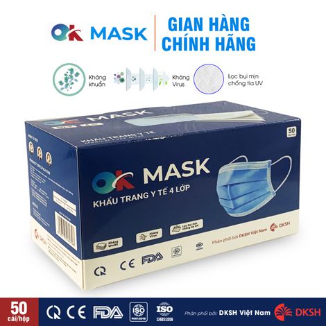 Khẩu trang y tế kháng khuẩn 4 lớp OK MASK Nam Anh, hộp 50 cái