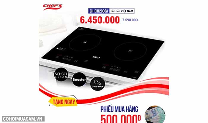 Bếp từ CHEFS 2 lò cảm ứng EH-DIH2000A - Ảnh 1 Bếp từ CHEFS 2 lò cảm ứng EH-DIH2000A - Ảnh 1