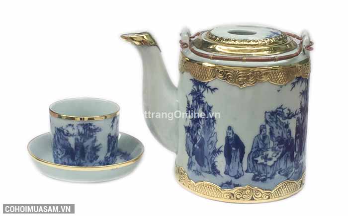 Bộ ấm tích bọc đồng, vẽ trúc lâm thất hiền - 1.25 lít - Ảnh 3 Bộ ấm tích bọc đồng, vẽ trúc lâm thất hiền - 1.25 lít - Ảnh 3