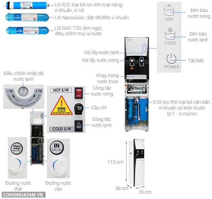 Máy lọc nước RO nóng lạnh 2 vòi KAROFI HCV351-WH - Ảnh 4 Máy lọc nước RO nóng lạnh 2 vòi KAROFI HCV351-WH - Ảnh 4