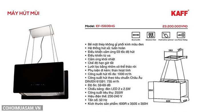 Máy hút mùi bếp 6 tấc treo đảo độc lập KAFF KF-IS606HG - Ảnh 2 Máy hút mùi bếp 6 tấc treo đảo độc lập KAFF KF-IS606HG - Ảnh 2