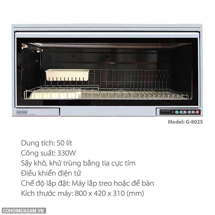 Máy Sấy Chén Tự Động Loại Treo Tủ Bếp Giovani G-802S - Ảnh 2 Máy Sấy Chén Tự Động Loại Treo Tủ Bếp Giovani G-802S - Ảnh 2