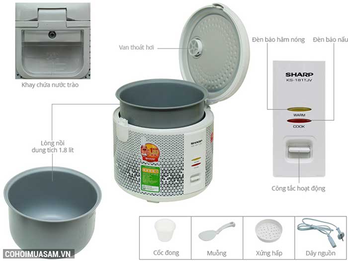 Xả kho nồi cơm điện Sharp KS-181TJV giá từ 445.000đ - Ảnh 9 Xả kho nồi cơm điện Sharp KS-181TJV giá từ 445.000đ - Ảnh 9