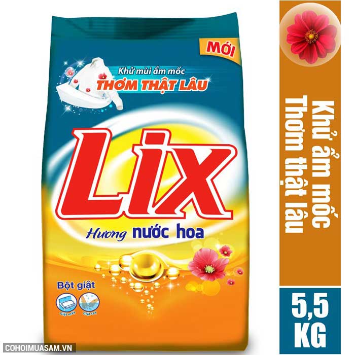 Bột giặt Lix đậm đặc hương hoa 5.5Kg khuyến mãi 115 ngàn - Ảnh 1 Bột giặt Lix đậm đặc hương hoa 5.5Kg khuyến mãi 115 ngàn - Ảnh 1