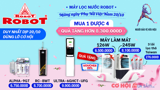 Máy lọc nước ROBOT chúc mừng 20-10 - Mua 1 được 4, quà tặng hấp dẫn - Ảnh 1 Máy lọc nước ROBOT chúc mừng 20-10 - Mua 1 được 4, quà tặng hấp dẫn - Ảnh 1