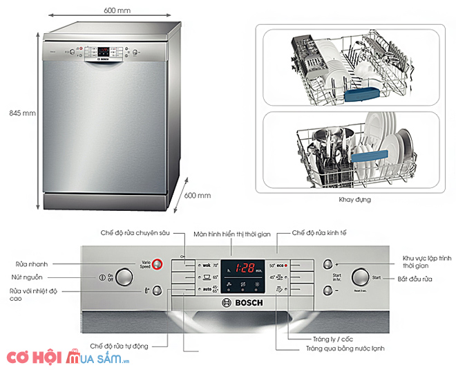 Xả kho máy rửa bát độc lập Bosch SMS63L08EA - Ảnh 5 Xả kho máy rửa bát độc lập Bosch SMS63L08EA - Ảnh 5