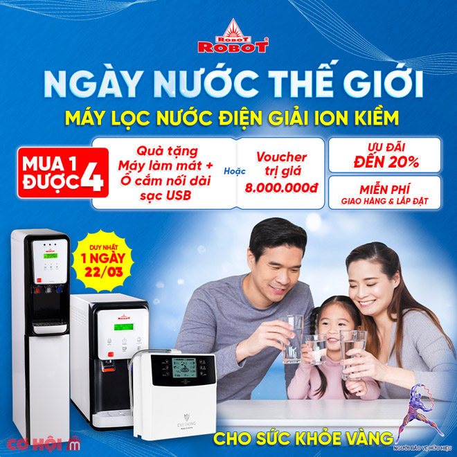 Máy lọc nước điện giải ion kiềm mua 1 được 4, duy nhất ngày 22/03 - Ảnh 1 Máy lọc nước điện giải ion kiềm mua 1 được 4, duy nhất ngày 22/03 - Ảnh 1