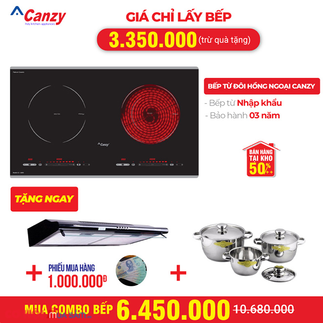 Bếp từ hồng ngoại CANZY COMBO 01 XẢ KHO lần 2 giá tốt - Ảnh 1 Bếp từ hồng ngoại CANZY COMBO 01 XẢ KHO lần 2 giá tốt - Ảnh 1