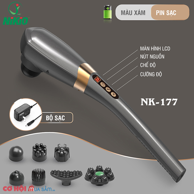 Máy massage cầm tay không dây sạc pin 7 đầu Nikio NK-177 - Dòng cao cấp - Ảnh 1 Máy massage cầm tay không dây sạc pin 7 đầu Nikio NK-177 - Dòng cao cấp - Ảnh 1