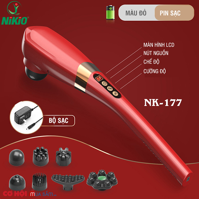 Máy massage cầm tay không dây sạc pin 7 đầu Nikio NK-177 - Dòng cao cấp - Ảnh 2 Máy massage cầm tay không dây sạc pin 7 đầu Nikio NK-177 - Dòng cao cấp - Ảnh 2