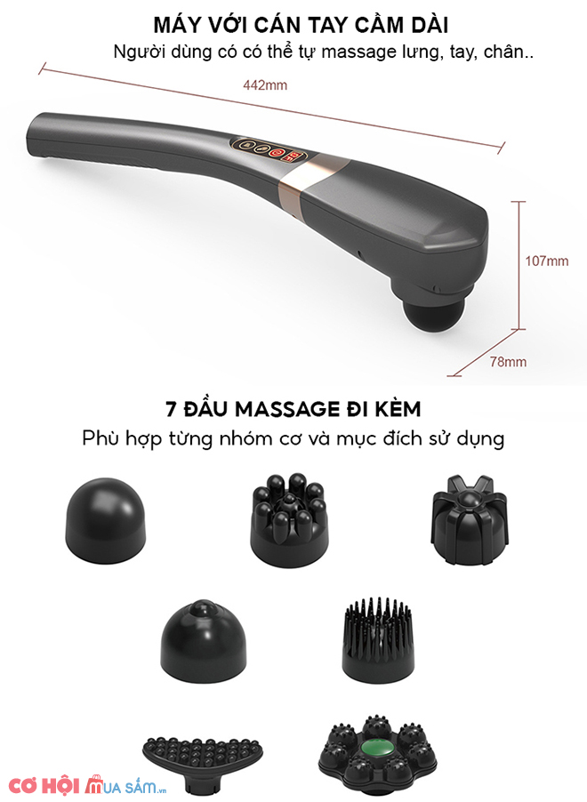 Máy massage cầm tay không dây sạc pin 7 đầu Nikio NK-177 - Dòng cao cấp - Ảnh 3 Máy massage cầm tay không dây sạc pin 7 đầu Nikio NK-177 - Dòng cao cấp - Ảnh 3