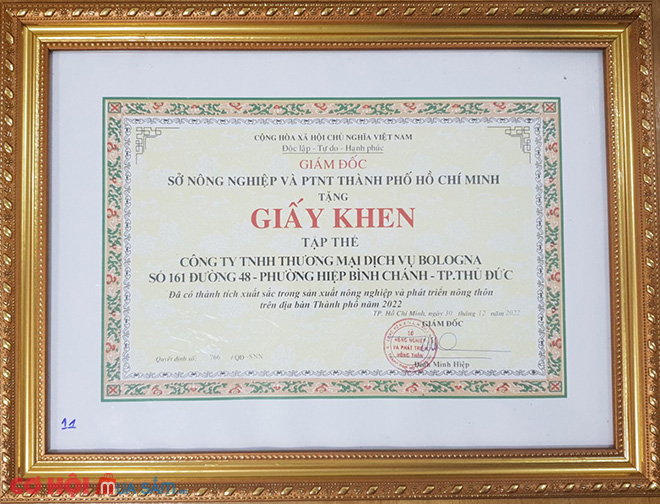 Công ty Bologna nhận giấy khen của Sở Nông nghiệp và Phát triển Nông thôn TP.HCM - Ảnh 1 Công ty Bologna nhận giấy khen của Sở Nông nghiệp và Phát triển Nông thôn TP.HCM - Ảnh 1