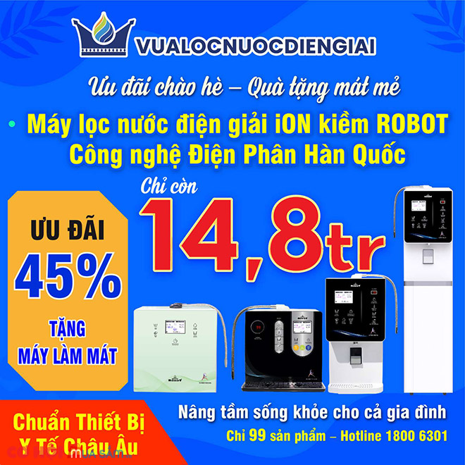 Ưu đãi chào hè - Máy lọc nước điện giải iON kiềm ROBOT, chỉ còn 14.800.000đ - Ảnh 1 Ưu đãi chào hè - Máy lọc nước điện giải iON kiềm ROBOT, chỉ còn 14.800.000đ - Ảnh 1