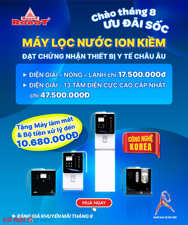 Ưu đãi tháng 08 đến 50% - Máy lọc nước iON kiềm ROBOT, chuẩn Thiết bị Y tế Châu Âu - Ảnh 1 Ưu đãi tháng 08 đến 50% - Máy lọc nước iON kiềm ROBOT, chuẩn Thiết bị Y tế Châu Âu - Ảnh 1