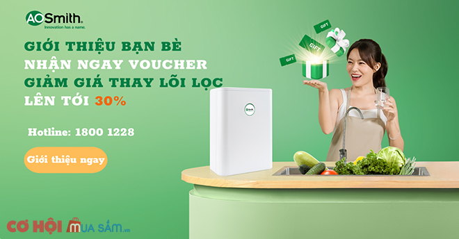 Chương trình giảm giá lõi lọc cho khách hàng đang sử dụng máy lọc nước A. O. Smith - Ảnh 1 Chương trình giảm giá lõi lọc cho khách hàng đang sử dụng máy lọc nước A. O. Smith - Ảnh 1