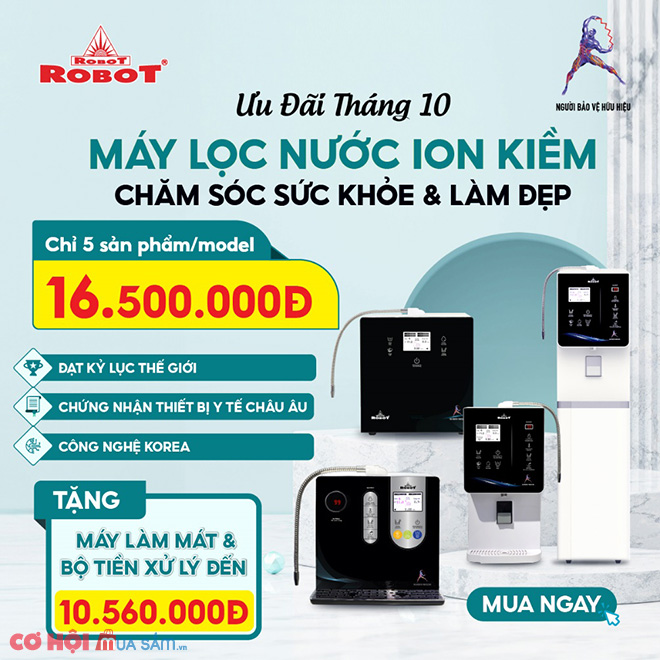 Ưu Đãi Tháng 10 - Máy lọc nước điện giải iON kiềm ROBOT xác lập Kỷ Lục Thế Giới chỉ 16.500.000đ - Ảnh 1 Ưu Đãi Tháng 10 - Máy lọc nước điện giải iON kiềm ROBOT xác lập Kỷ Lục Thế Giới chỉ 16.500.000đ - Ảnh 1