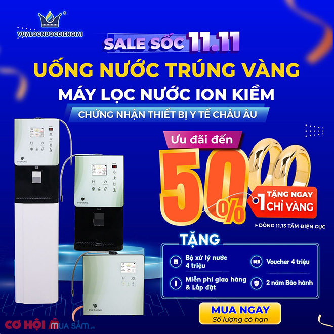 Sale sốc 11.11 - Uống nước trúng vàng - Máy lọc nước điện giải iON kiềm, ưu đãi đến 50%, tặng ngay 1 chỉ vàng SJC - Ảnh 1 Sale sốc 11.11 - Uống nước trúng vàng - Máy lọc nước điện giải iON kiềm, ưu đãi đến 50%, tặng ngay 1 chỉ vàng SJC - Ảnh 1