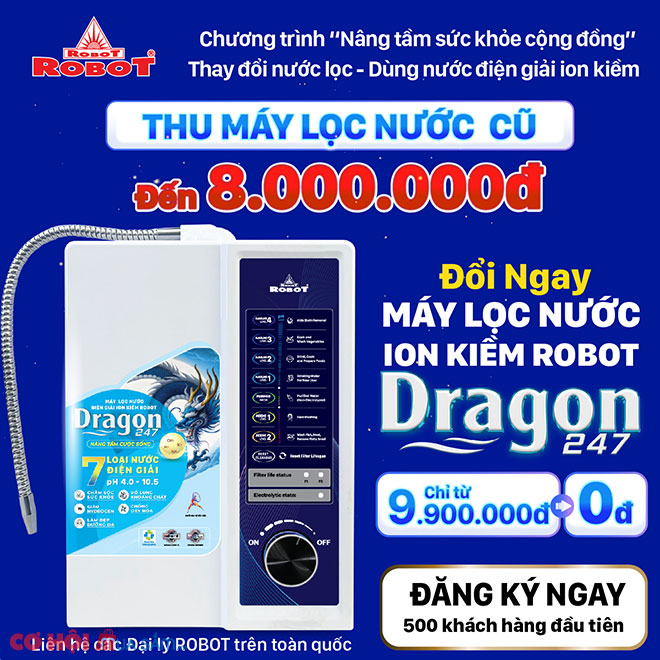Đổi ngay máy lọc nước điện giải ion kiềm ROBOT Dragon chỉ từ 9,9 triệu - Ảnh 1 Đổi ngay máy lọc nước điện giải ion kiềm ROBOT Dragon chỉ từ 9,9 triệu - Ảnh 1