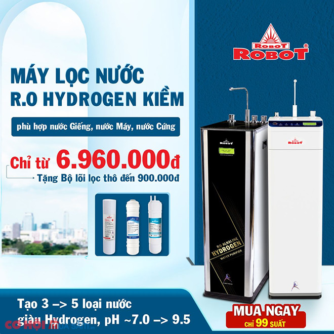 Máy lọc nước R.O Hydrogen kiềm ROBOT, giúp lọc nước giếng, nước máy, nước cứng chỉ từ 6.960.000Đ - Ảnh 1 Máy lọc nước R.O Hydrogen kiềm ROBOT, giúp lọc nước giếng, nước máy, nước cứng chỉ từ 6.960.000Đ - Ảnh 1